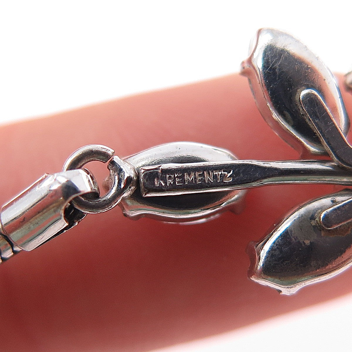 KREMENTZ 925 Sterling Silver Vintage Rhinestone Flower Snake Chain Necklace 16"