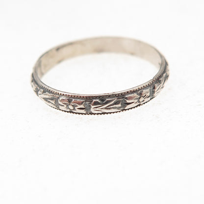 925 Sterling Silver Antique Art Deco Forget Me Not Oxidized Band Ring Size 5.25