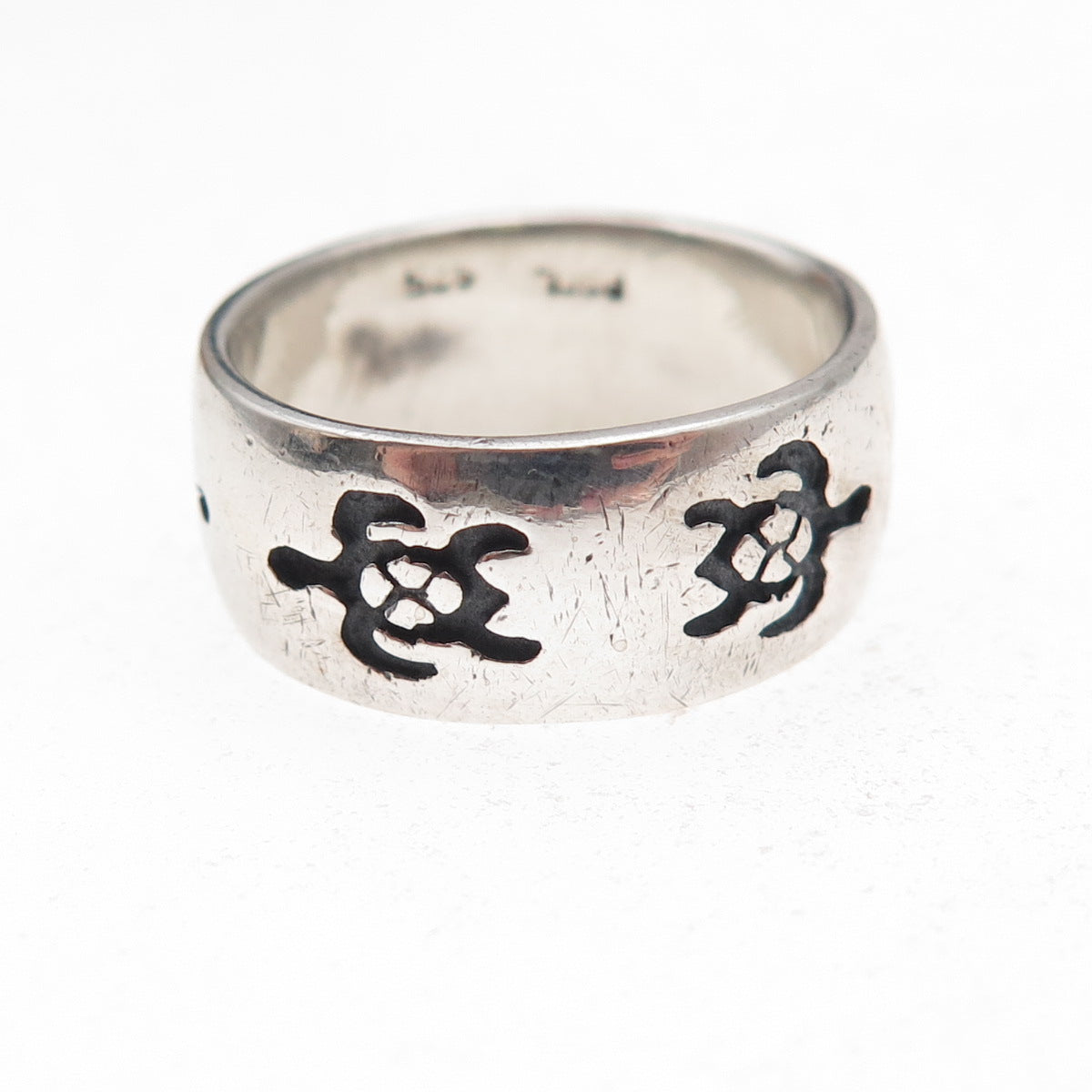 Peter Stone 925 Sterling Silver Vintage Turtle Oxidized Band Ring Size 7.25