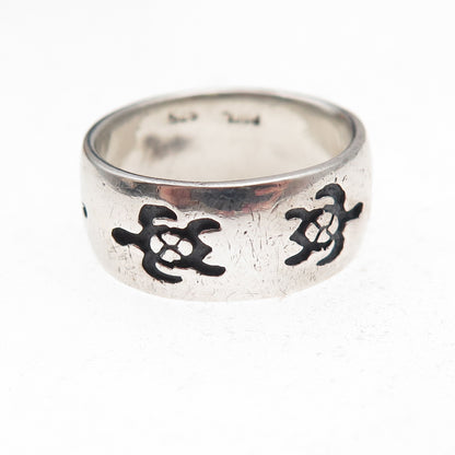 Peter Stone 925 Sterling Silver Vintage Turtle Oxidized Band Ring Size 7.25