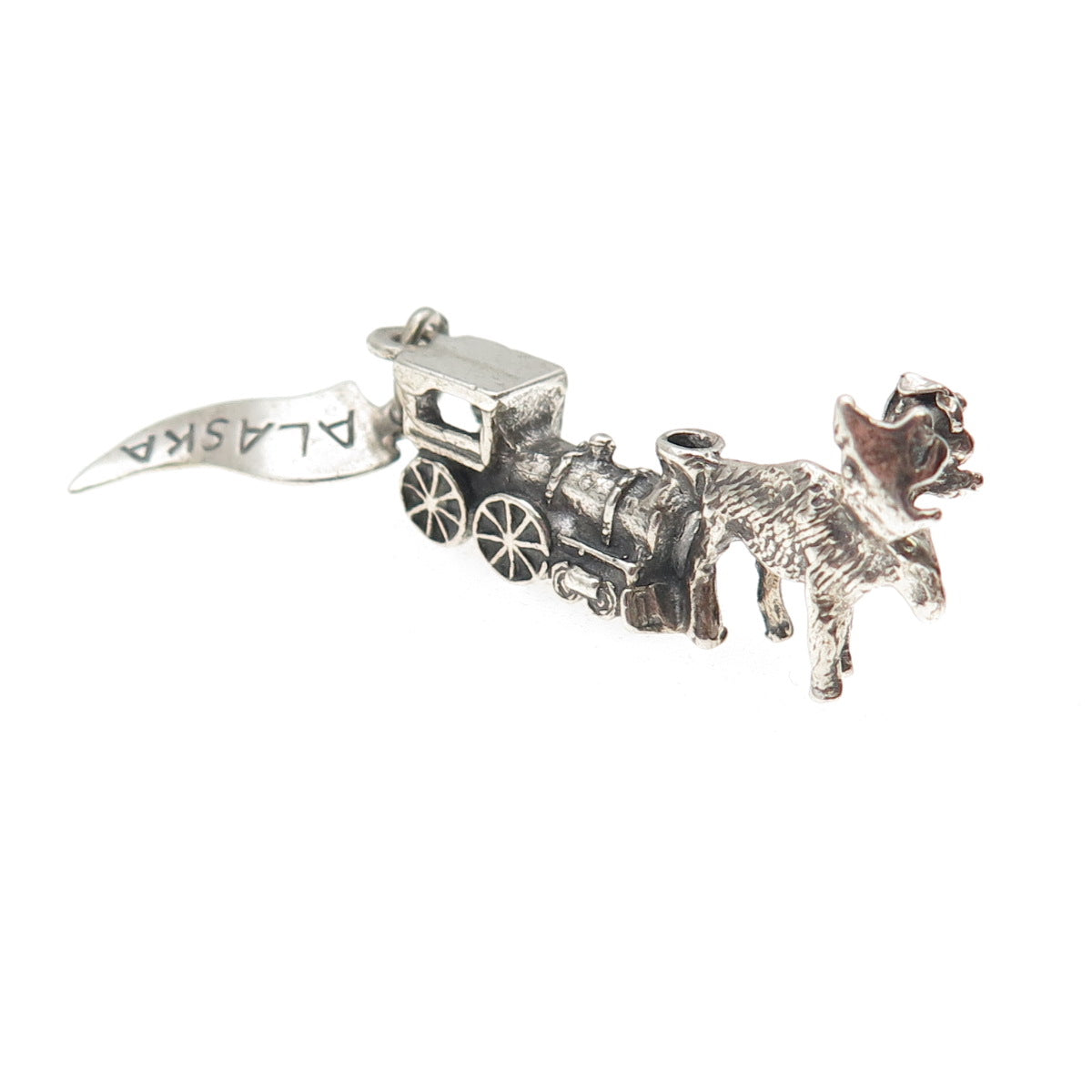 Pacific Jewelry 925 Sterling Vintage Steam Locomotive Train Moose Alaska Pendant