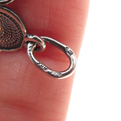 900 Silver Vintage European Cannetille Filigree Floral Oxidized Charm Pendant