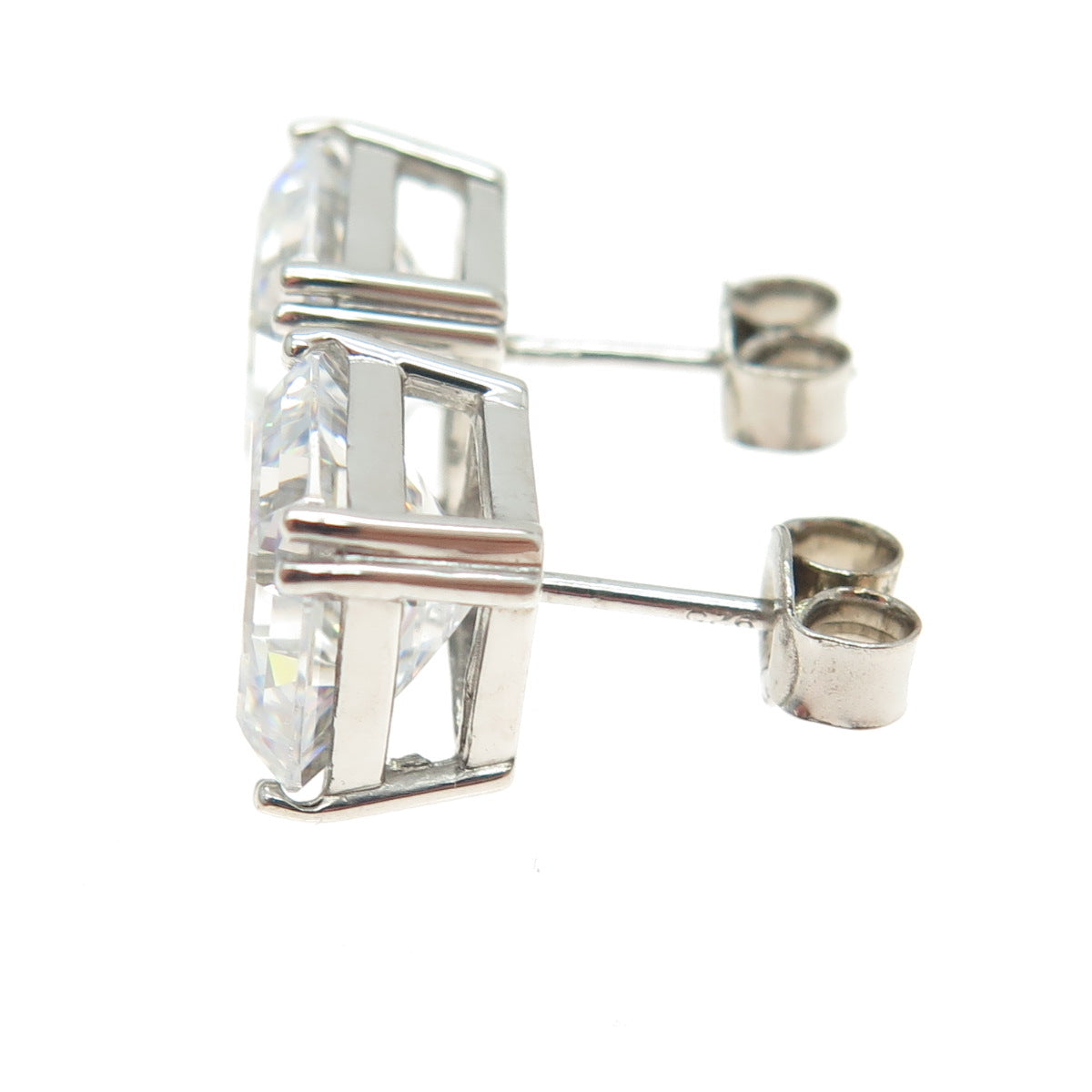 925 Sterling Silver Cushion-Cut Shaped C Z Stud Earrings