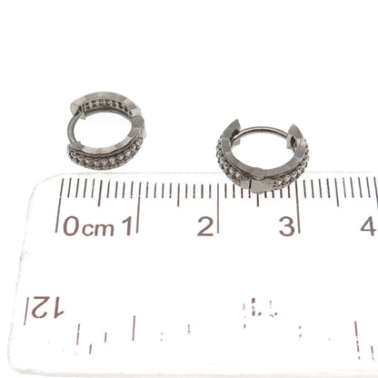 925 Sterling Silver Black Rhodium Round-Cut C Z Hoop Earrings