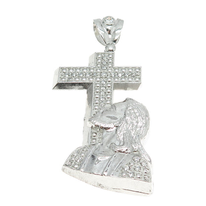 925 Sterling Silver Pave C Z Jesus Cross Religious Pendant