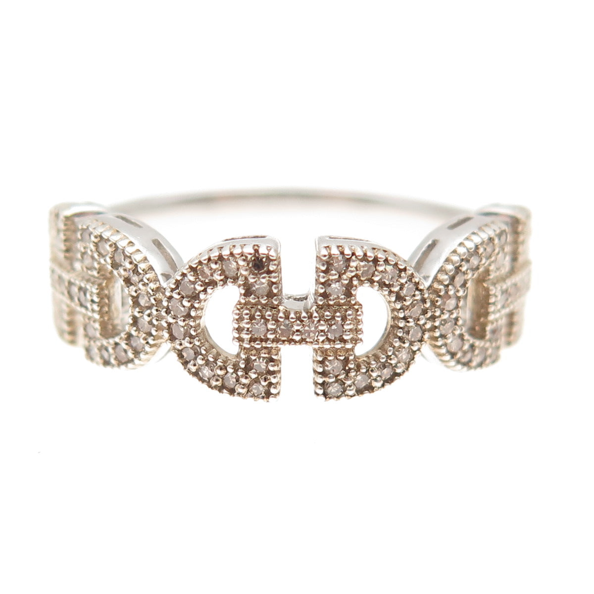 925 Sterling Silver Real Champagne Diamond Anchor Link Ring Size 8