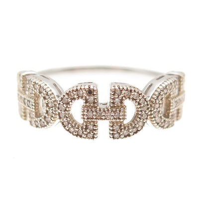 925 Sterling Silver Real Champagne Diamond Anchor Link Ring Size 8