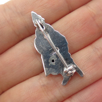 925 Sterling Silver Antique Japanese Fukurojin Oxidized Hollow Pin Brooch