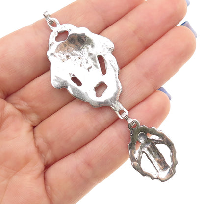 925 Sterling Silver Antique Art Deco Jesus & Cherub Oxidized Pendant