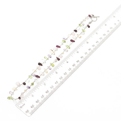 925 Sterling Vintage Amethyst Citrine Peridot Tourmaline & Quartz Necklace 16"