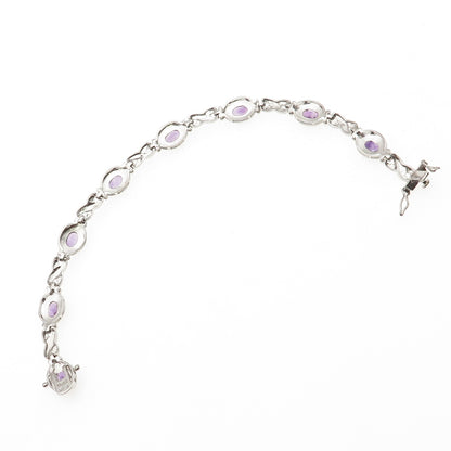 Ross Simons 925 Sterling Silver Real Diamond Accent & Amethyst Bracelet 7.25"