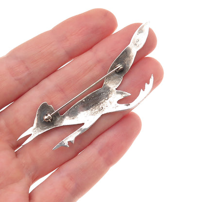 Old Pawn Sterling Silver Vintage Southwestern Turquoise Roadrunner Pin Brooch
