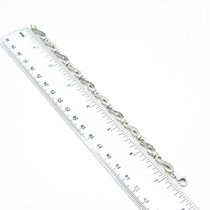 925 Sterling Silver Real Black & White Diamond Infinity Link Bracelet 7.25"