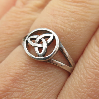 925 Sterling Silver Vintage Celtic Trinity Knot Ring Size 7.75