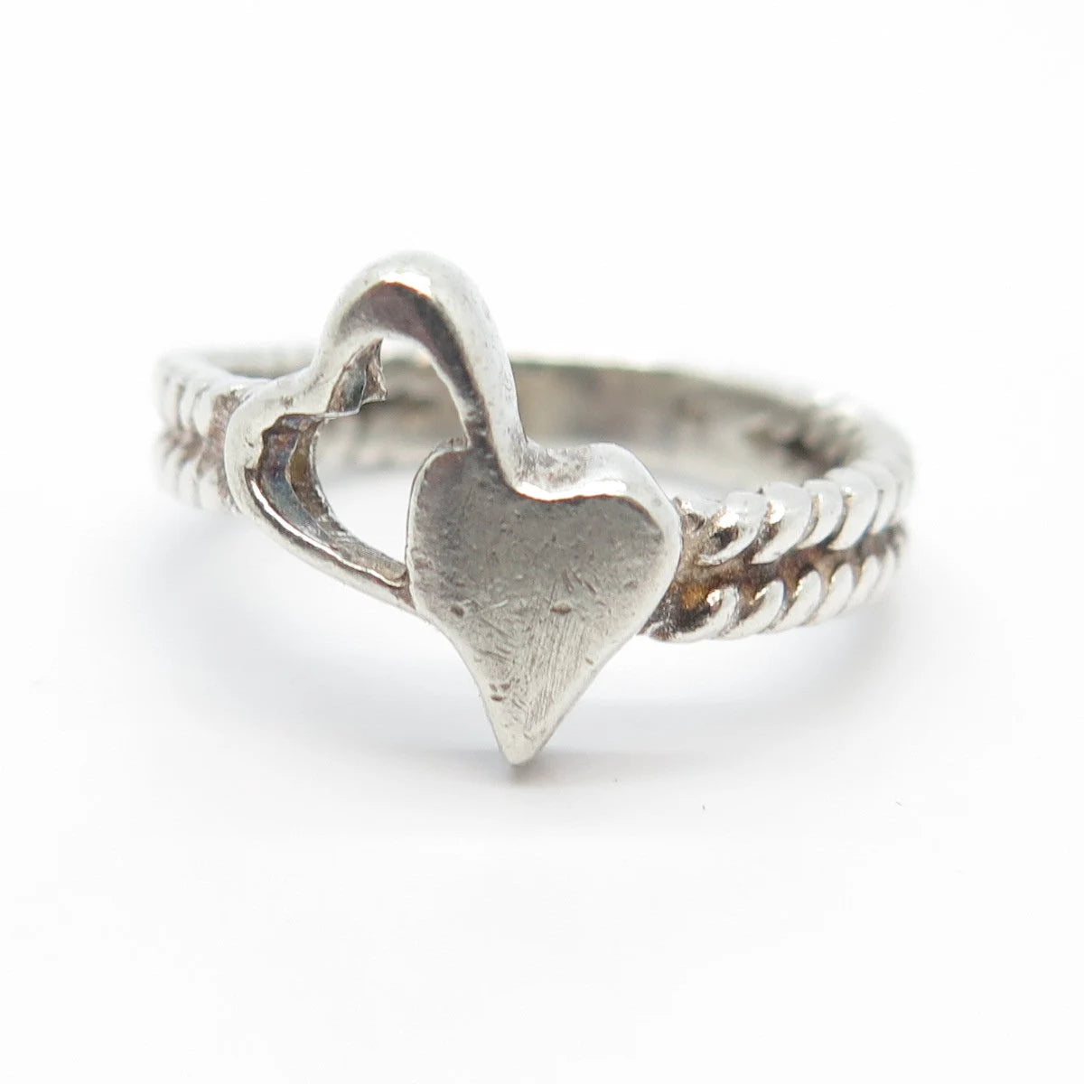 925 Sterling Silver Vintage Cutout Double Heart Ring Size 5.75
