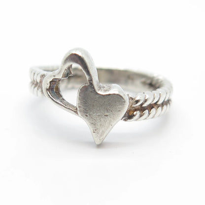 925 Sterling Silver Vintage Cutout Double Heart Ring Size 5.75