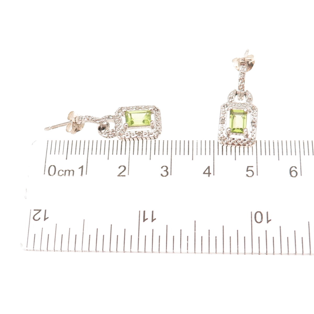 Charles Winston 925 Sterling Silver Real Diamond & Peridot Dangle Earrings