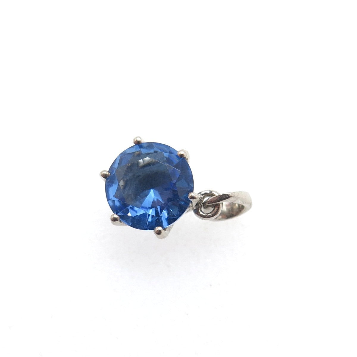 925 Sterling Silver Round-Cut Ocean Blue C Z Minimalist Charm Pendant
