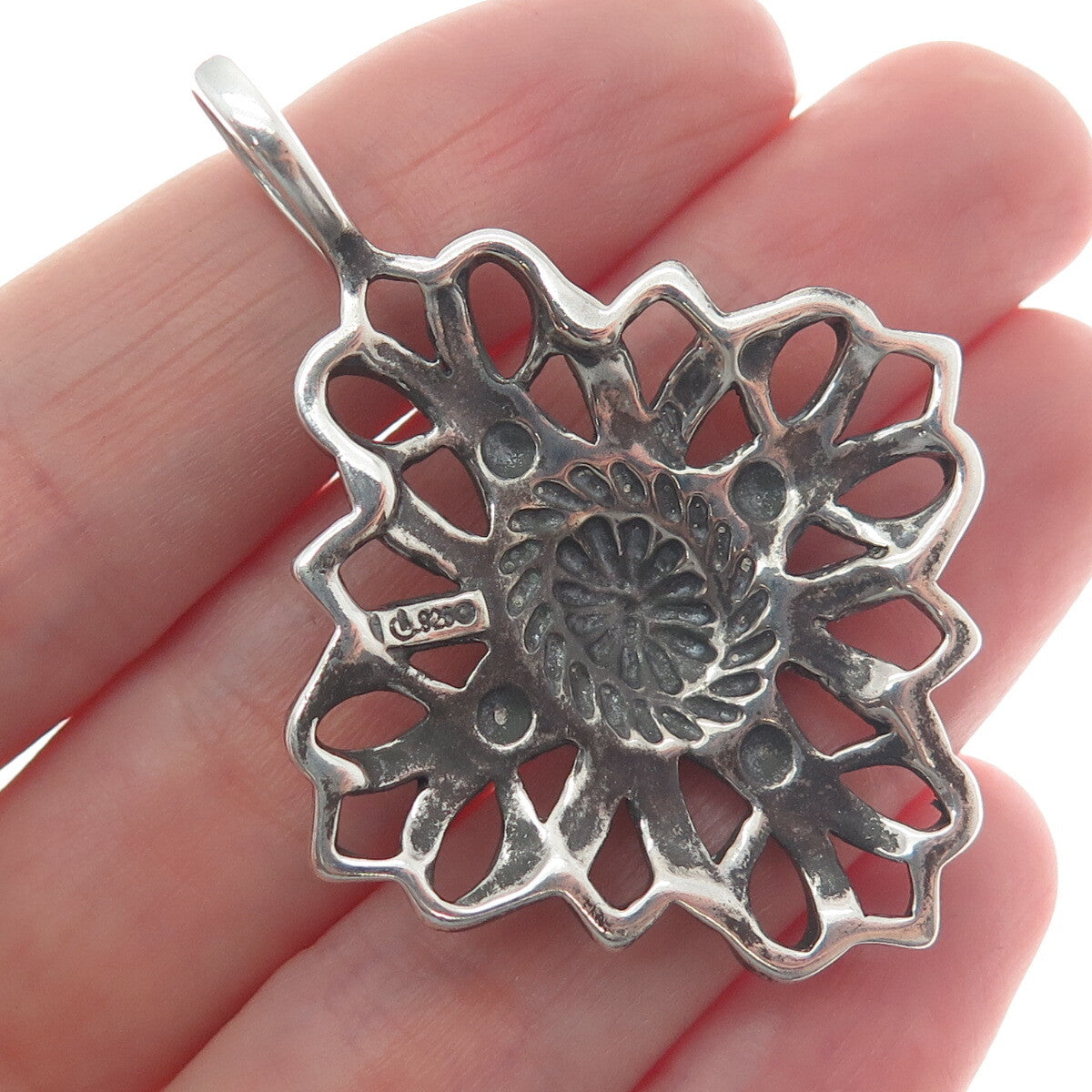 CAROLYN POLLACK 925 Sterling Silver Vintage Flower Oxidized Pendant