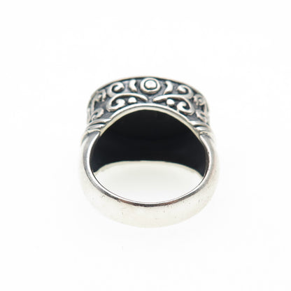 925 Sterling Silver Vintage Real Black Onyx Swirl Oxidized Ring Size 6