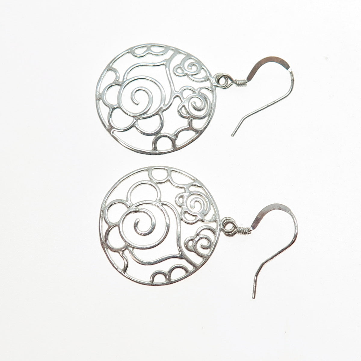 925 Sterling Silver Vintage Ornate Rose Flower Dangle Earrings
