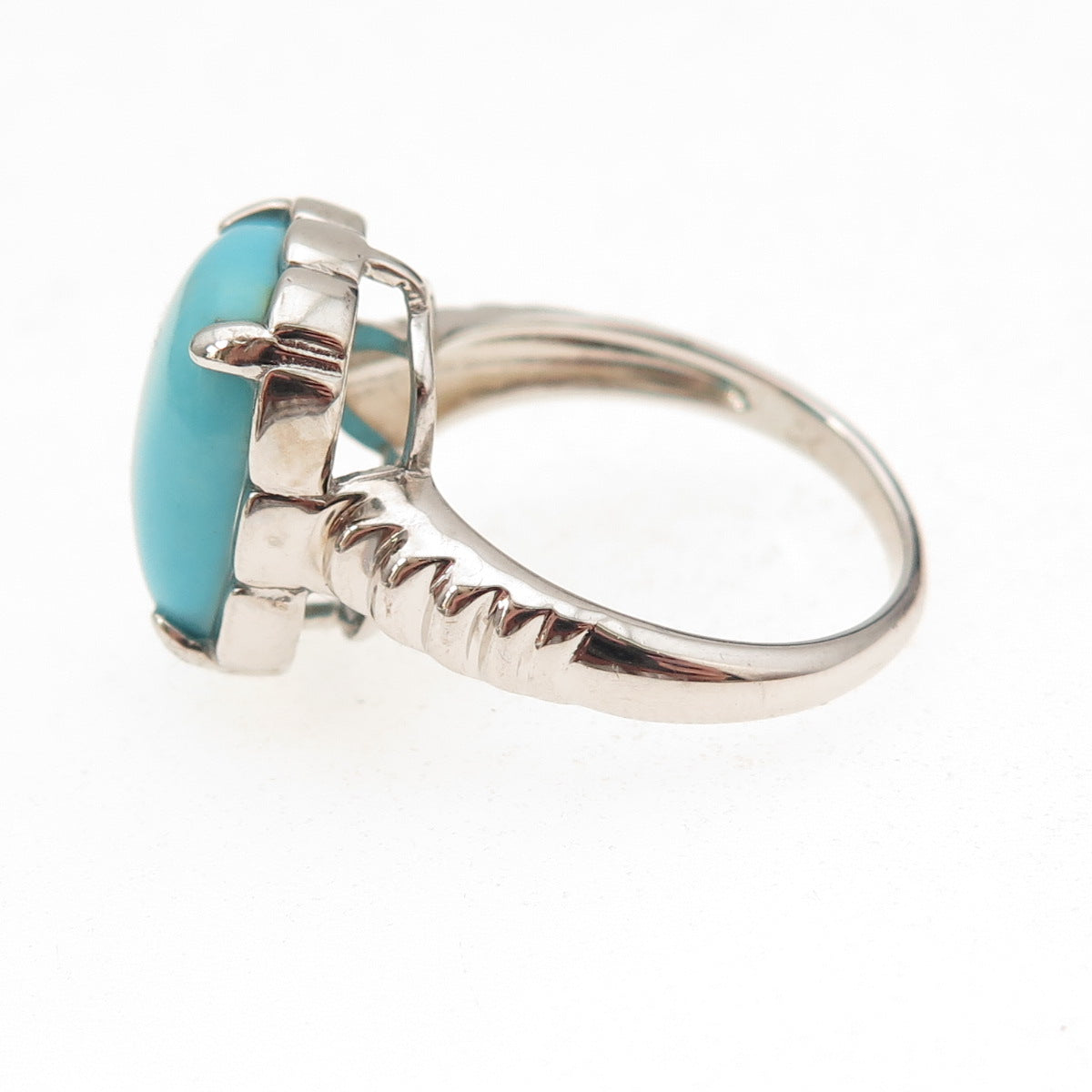 925 Sterling Silver Real Cabochon Tyrone Turquoise Ring Size 8