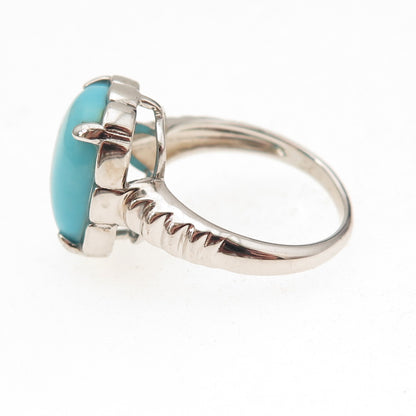 925 Sterling Silver Real Cabochon Tyrone Turquoise Ring Size 8