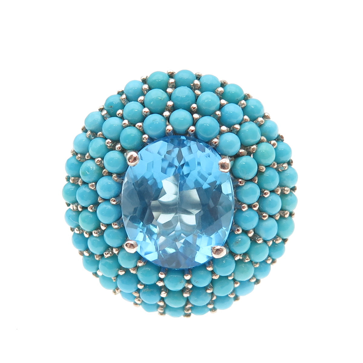 Chuck Clemency 925 Sterling Blue Topaz & Sleeping Beauty Turquoise Ring Size 8