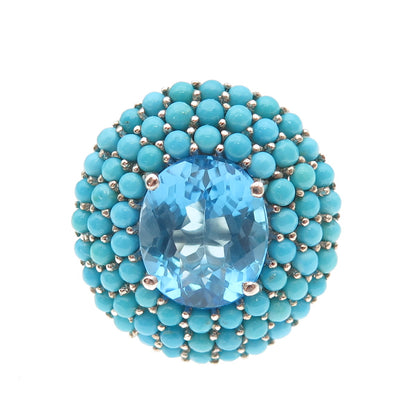 Chuck Clemency 925 Sterling Blue Topaz & Sleeping Beauty Turquoise Ring Size 8