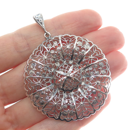 835 Silver Vintage Filigree Floral Oxidized Pendant