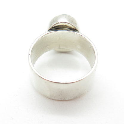 925 Sterling Silver Vintage Real Tourmaline Gemstone Modernist Ring Size 7.25