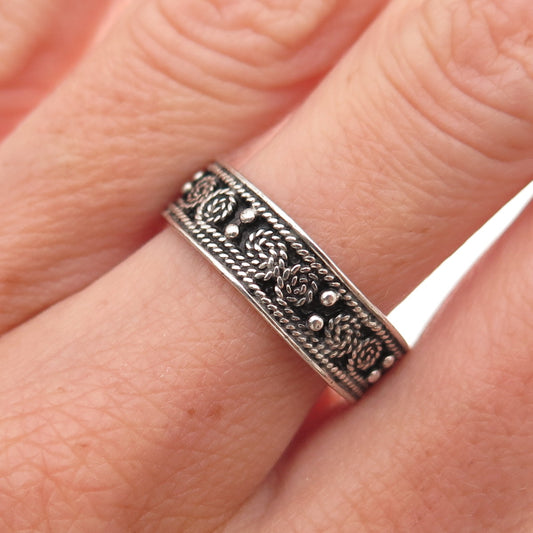 950 Silver Vintage Spiral Filigree Oxidized Band Ring Size 8.25