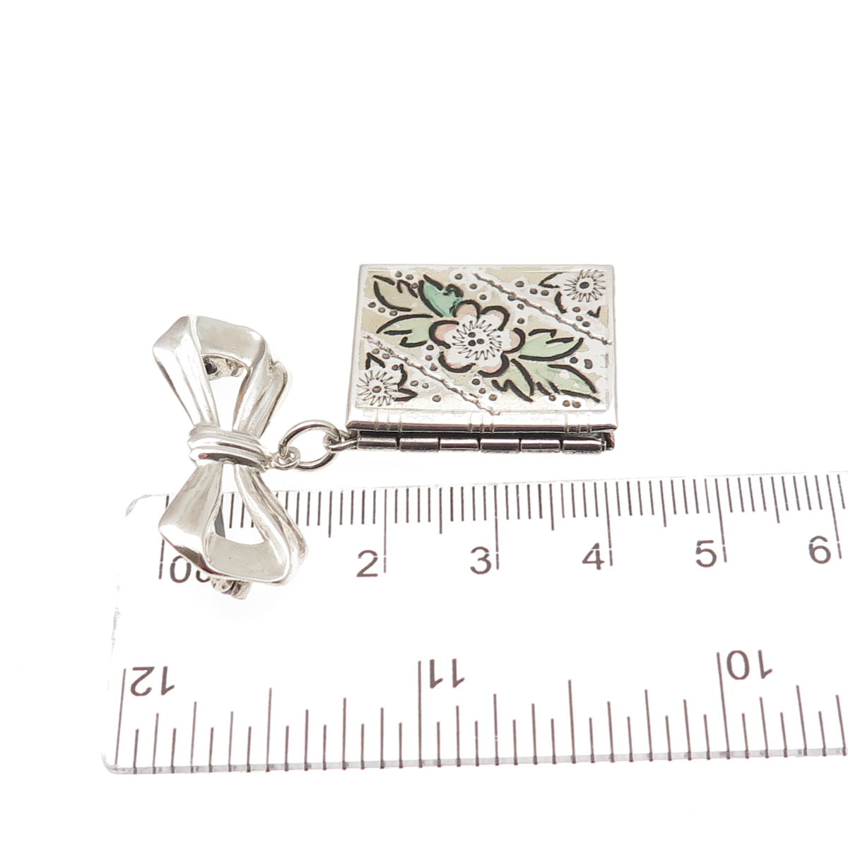 925 Sterling Silver Antique Art Deco Bow Floral Locket Pin Brooch