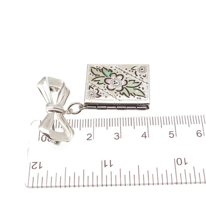 925 Sterling Silver Antique Art Deco Bow Floral Locket Pin Brooch