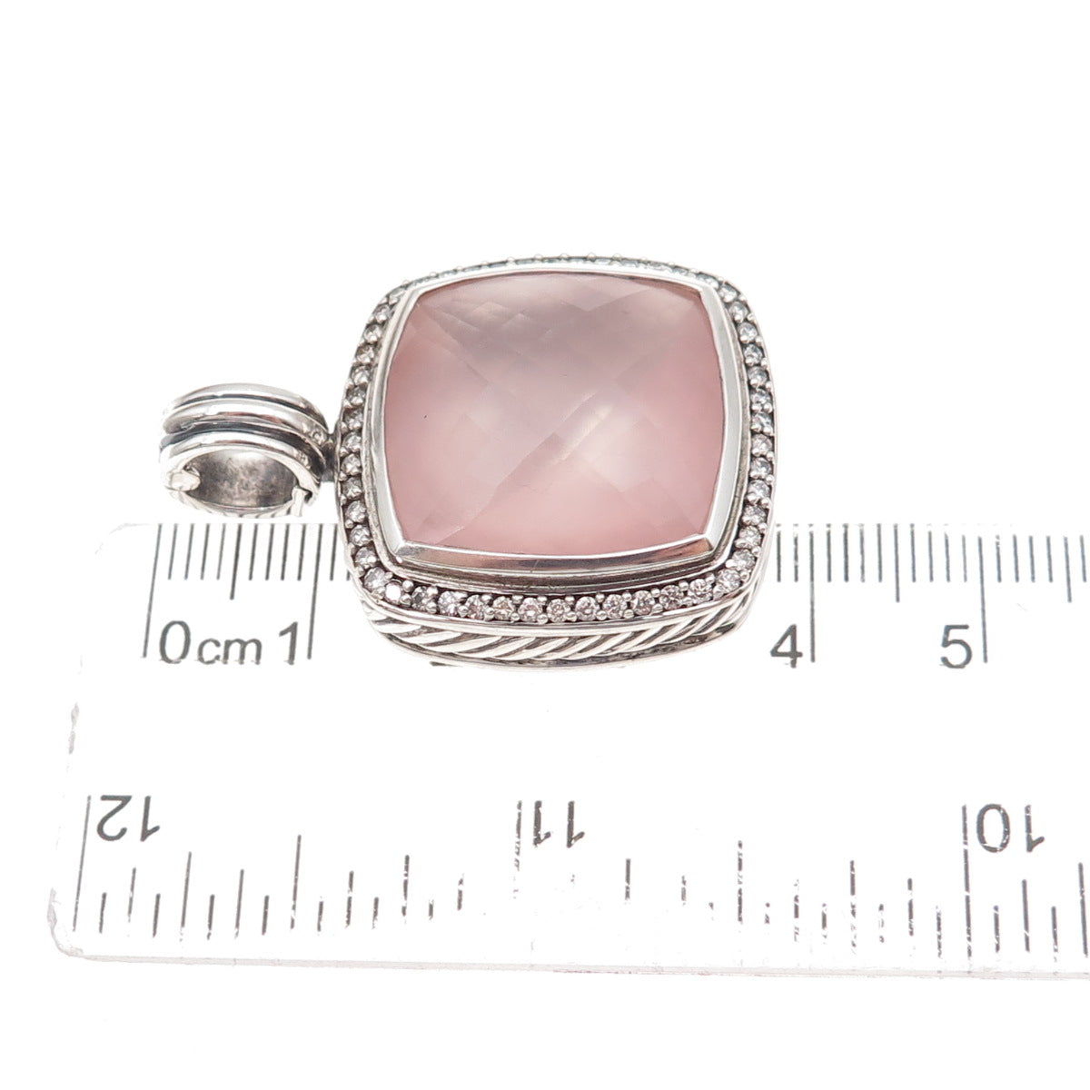 David Yurman Sterling Silver Vintage Real Diamond & Rose Quartz Albion Pendant