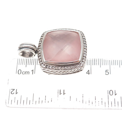 David Yurman Sterling Silver Vintage Real Diamond & Rose Quartz Albion Pendant