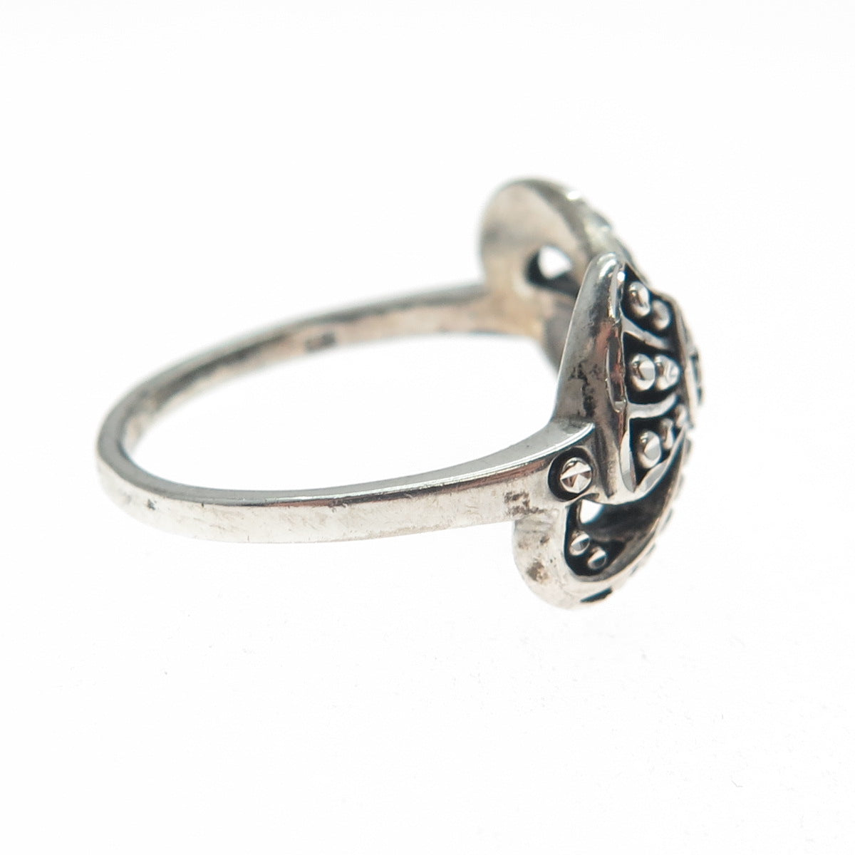 925 Sterling Silver Vintage Diamond-Cut Ribbon Bow Oxidized Ring Size 6.75