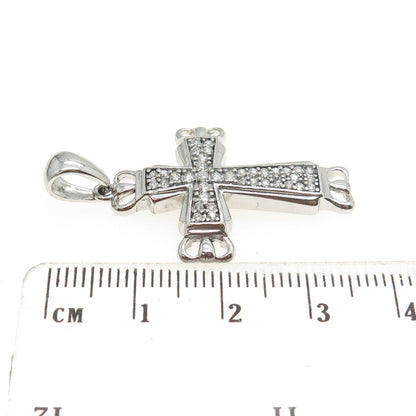 925 Sterling Silver Round-Cut Shaped C Z Sparkle Cross Pendant