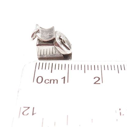 925 Sterling Silver Antique Art Deco Mexico Scale Oxidized 3D Mini Charm Pendant