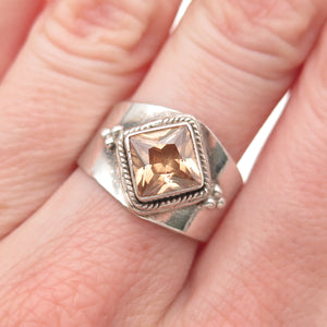 925 Sterling Silver Vintage Princess-Cut Smoky C Z Oxidized Ring Size 8.25