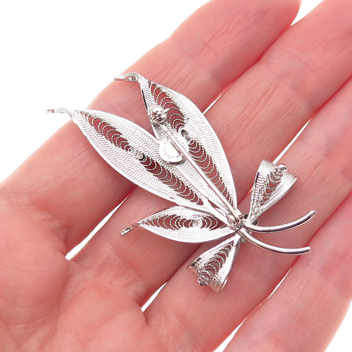 Sorrento 925 Sterling Silver Vintage Filigree Floral Box Pin Brooch