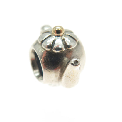 PANDORA 14K Gold & 925 Sterling Silver Vintage Teapot Bead Charm