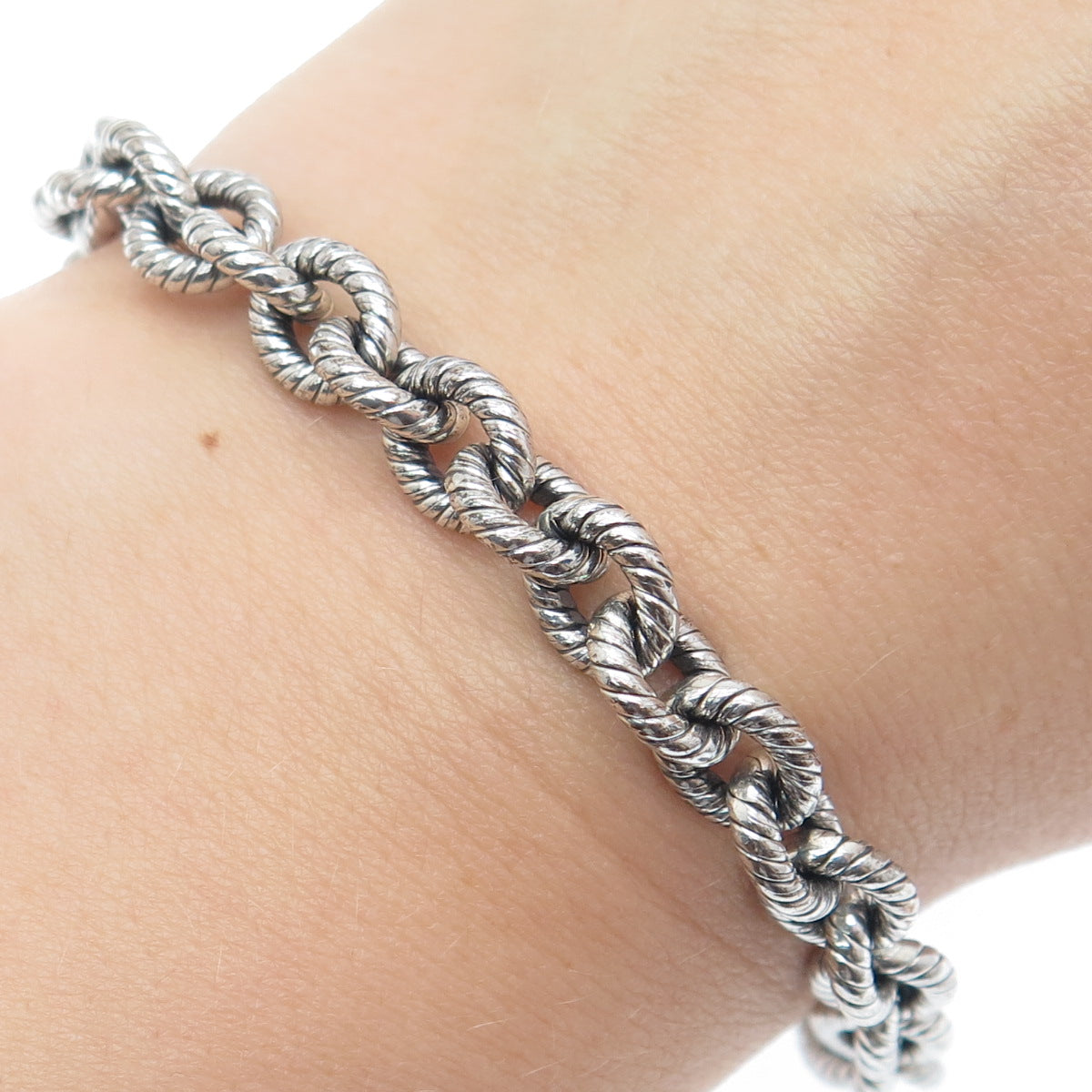 925 Sterling Silver Vintage Oxidized Cable Link Bracelet 6.5"