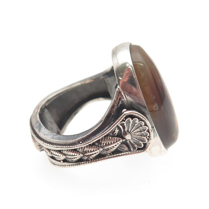 Old Pawn 925 Sterling Silver Vintage Southwestern Agate Tribal Ring Size 10.75
