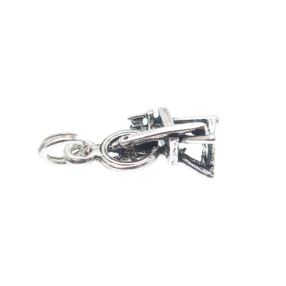 925 Sterling Silver Vintage Spinning Wheel Minimalist 3D Charm Pendant
