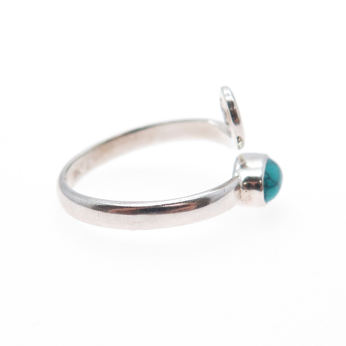 925 Sterling Silver Vintage Real Turquoise Spiral Adjustable Ring Size 5.75