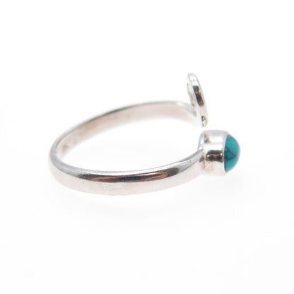 925 Sterling Silver Vintage Real Turquoise Spiral Adjustable Ring Size 5.75