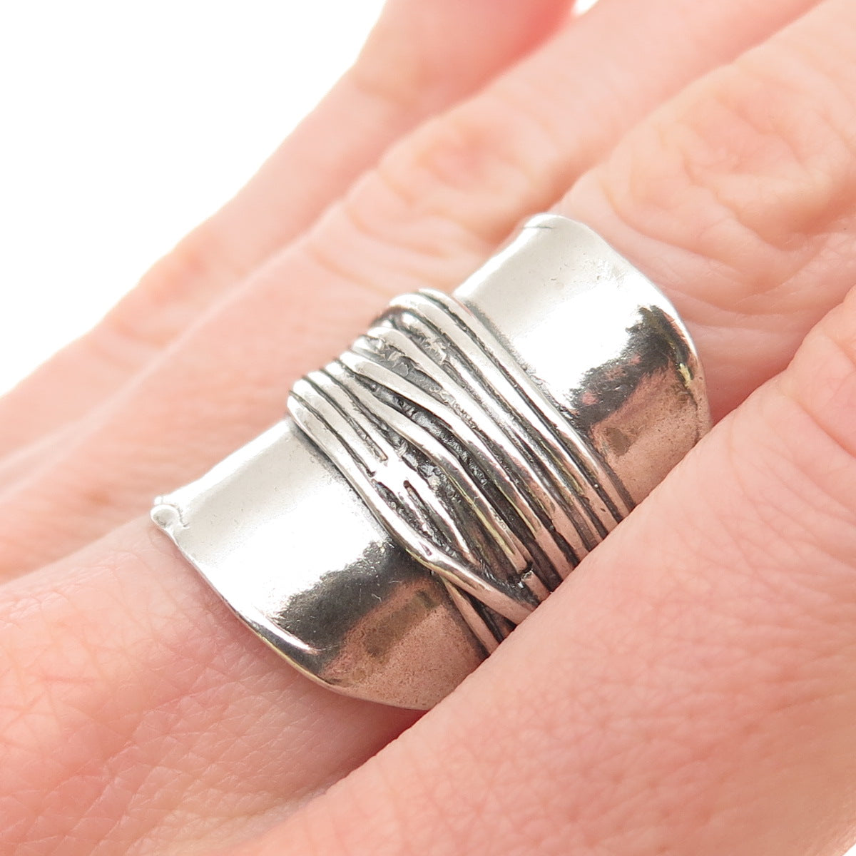 925 Sterling Silver Vintage Israel Modernist Oxidized Ring Size 8.5