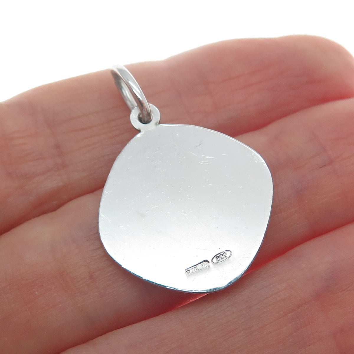 800 Silver Vintage Italy Enamel St. Mary Religious Minimalist Charm Pendant