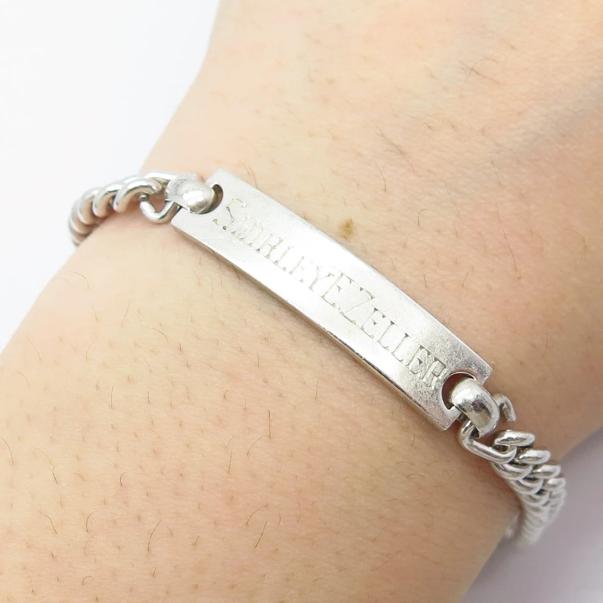 925 Sterling Silver Vintage Forstner ID Cuban Link Bracelet 7.25"